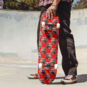 Tiger Head Pattern Design Red Skateboard