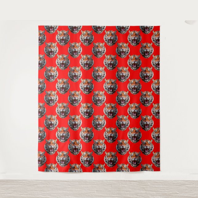Tiger Head Pattern Design Red Tapestry (Front)