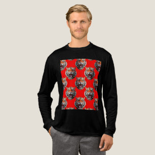 Tiger Head Pattern Design Red Tri-Blend Shirt