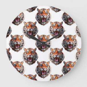 Tiger Head Pattern Design - White   Large Clock