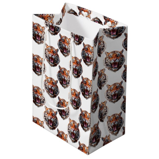 Tiger Head Pattern Design - White   Medium Gift Bag (Creator Uploaded)