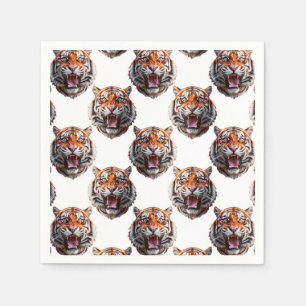 Tiger Head Pattern Design - White Napkin