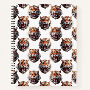 Tiger Head Pattern Design - White Notebook