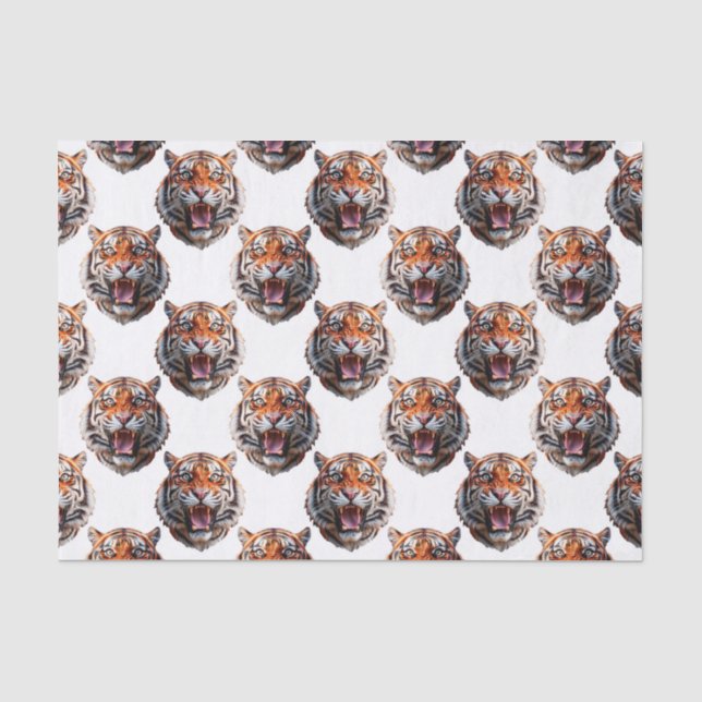 Tiger Head Pattern Design - White   Tissue Paper (Front)