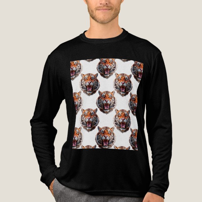 Tiger Head Pattern Design - White   Tri-Blend Shirt (Front)
