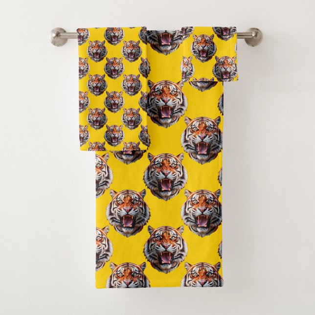 Tiger Head Pattern Design Yellow  Bath Towel Set (Creator Uploaded)