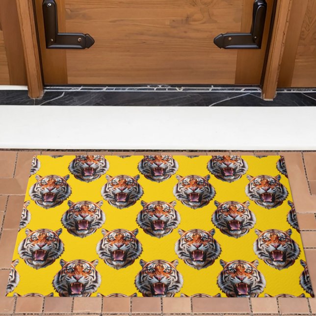Tiger Head Pattern Design Yellow  Doormat (Creator Uploaded)