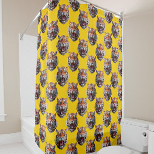 Tiger Head Pattern Design Yellow Shower Curtain