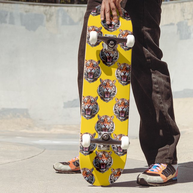 Tiger Head Pattern Design Yellow  Skateboard (Creator Uploaded)