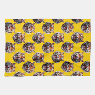 Tiger Head Pattern Design Yellow Tea Towel
