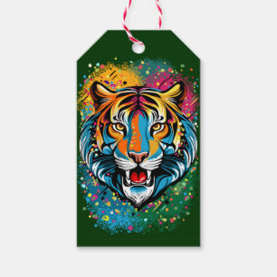 Tiger Head Rainbow colors paint stains Gift Tags