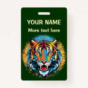 Tiger Head Rainbow colors paint stains ID Badge
