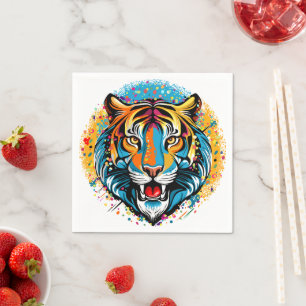 Tiger Head Rainbow colors paint stains Napkin
