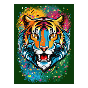 Tiger Head Rainbow colors paint stains Photo Print