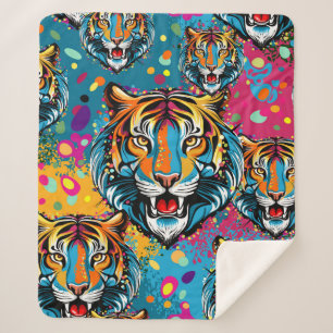 Tiger Head Rainbow colors paint stains Sherpa Blanket