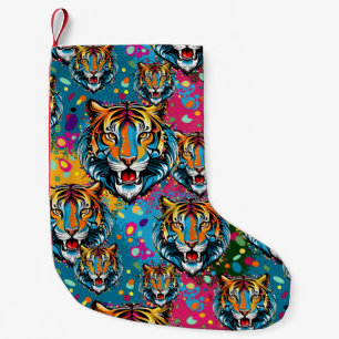 Tiger Head Rainbow colors paint stains Small Christmas Stocking