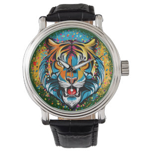 Tiger Head Rainbow colors paint stains Watch