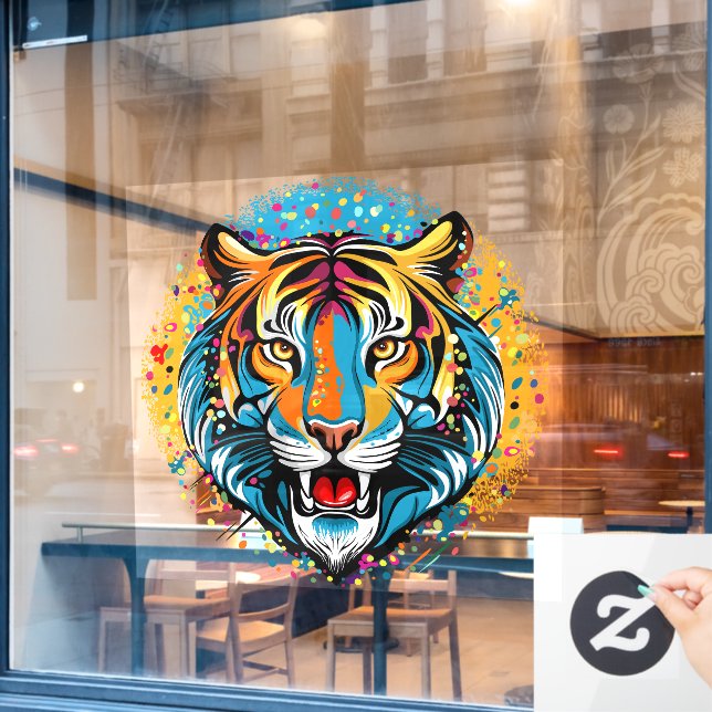 Tiger Head Rainbow colours paint stains (Cafe Window)