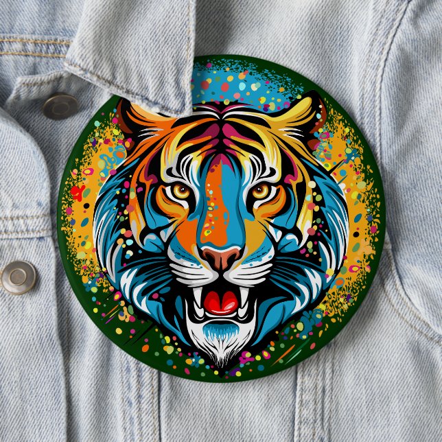 Tiger Head Rainbow colours paint stains 6 Cm Round Badge (In Situ)