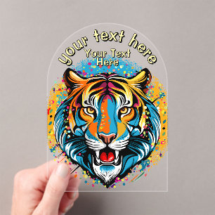 Tiger Head Rainbow colours paint stains Acrylic Invitations