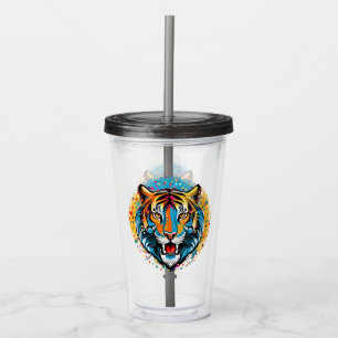 Tiger Head Rainbow colours paint stains Acrylic Tumbler