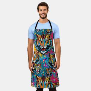 Tiger Head Rainbow colours paint stains Apron