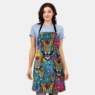 Tiger Head Rainbow colours paint stains Apron