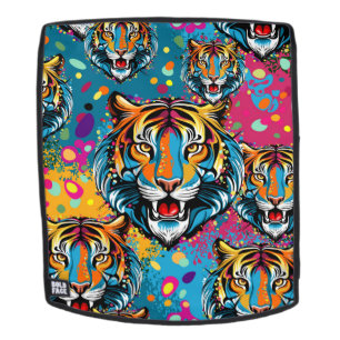 Tiger Head Rainbow colours paint stains Backpack