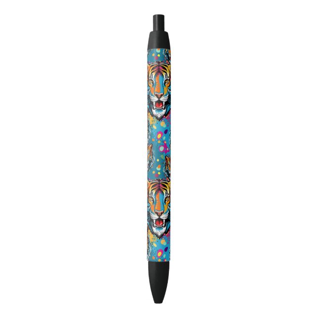 Tiger Head Rainbow colours paint stains Black Ink Pen (Front Vertical)