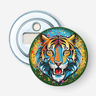Tiger Head Rainbow colours paint stains Bottle Opener