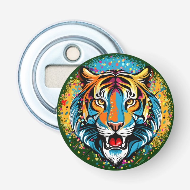 Tiger Head Rainbow colours paint stains Bottle Opener (Front)