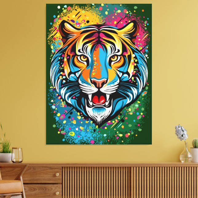 Tiger Head Rainbow colours paint stains Canvas Print (Insitu(LivingRoom))
