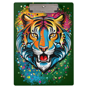 Tiger Head Rainbow colours paint stains Clipboard