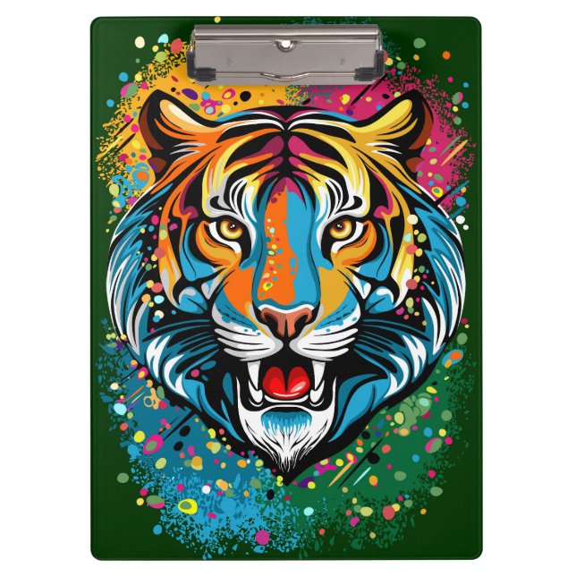 Tiger Head Rainbow colours paint stains Clipboard (Front)