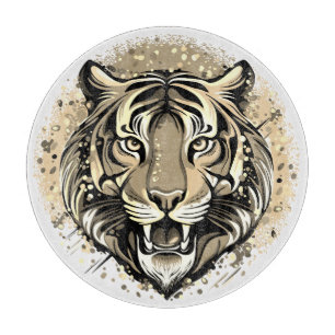 Tiger Head Rainbow colours paint stains Cutting Board