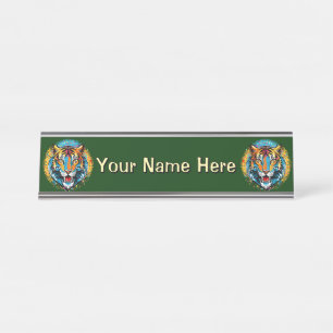 Tiger Head Rainbow colours paint stains Desk Name Plate