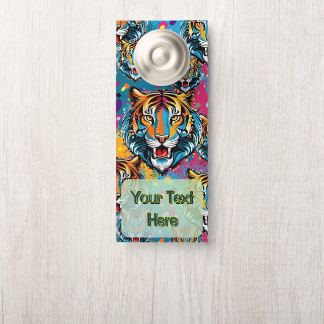 Tiger Head Rainbow colours paint stains Door Hanger (On Knob)