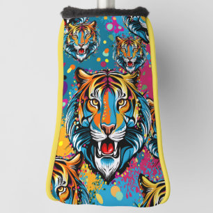 Tiger Head Rainbow colours paint stains Golf Head Cover