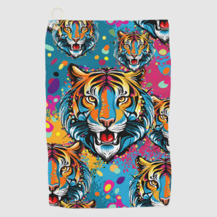 Tiger Head Rainbow colours paint stains Golf Towel