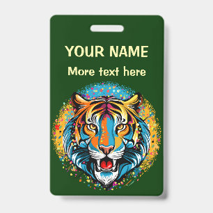 Tiger Head Rainbow colours paint stains ID Badge