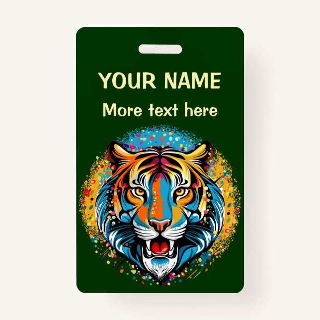 Tiger Head Rainbow colours paint stains ID Badge (Front)