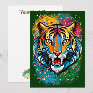 Tiger Head Rainbow colours paint stains Invitation