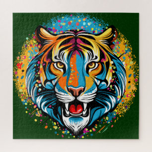 Tiger Head Rainbow colours paint stains Jigsaw Puzzle