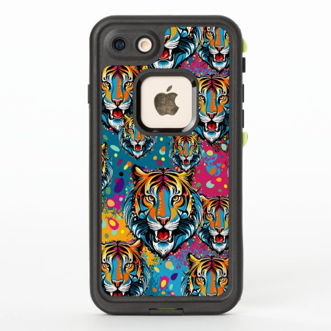 Tiger Head Rainbow colours paint stains LifeProof iPhone Case (Back)