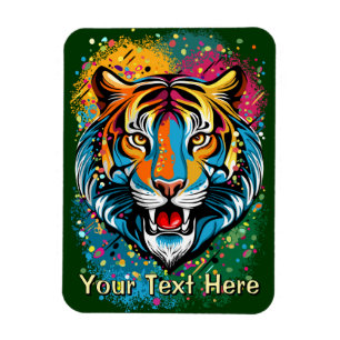 Tiger Head Rainbow colours paint stains Magnet