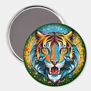 Tiger Head Rainbow colours paint stains Magnet