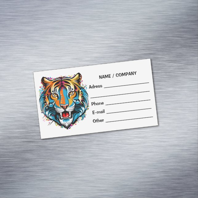 Tiger Head Rainbow colours paint stains Magnetic Business Card (In Situ)