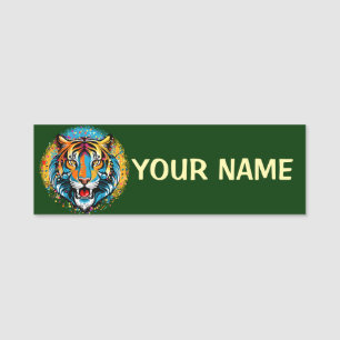 Tiger Head Rainbow colours paint stains Name Tag