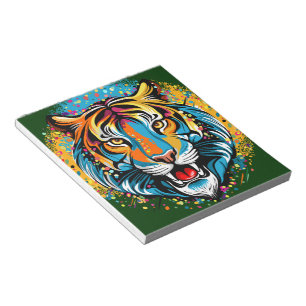 Tiger Head Rainbow colours paint stains Notepad