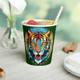 Tiger Head Rainbow colours paint stains Paper Cups